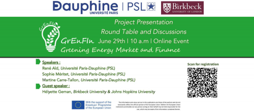 GrEnFIn Local Workshop - Universite' Paris Dauphine and Birkbeck, University of London